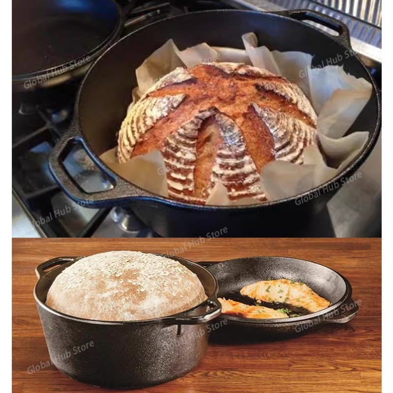 2 in 1 Cast Iron Dutch Oven wi - Camp Dutch Oven Cast 评论和价格